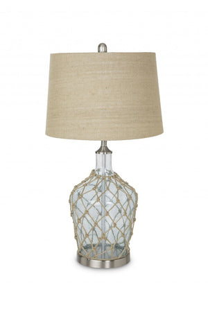 HomeRoots Set of Two 28" Light Blue & Silver Coastal Table Lamps with Bubble Glass and Rope Detailing 388553