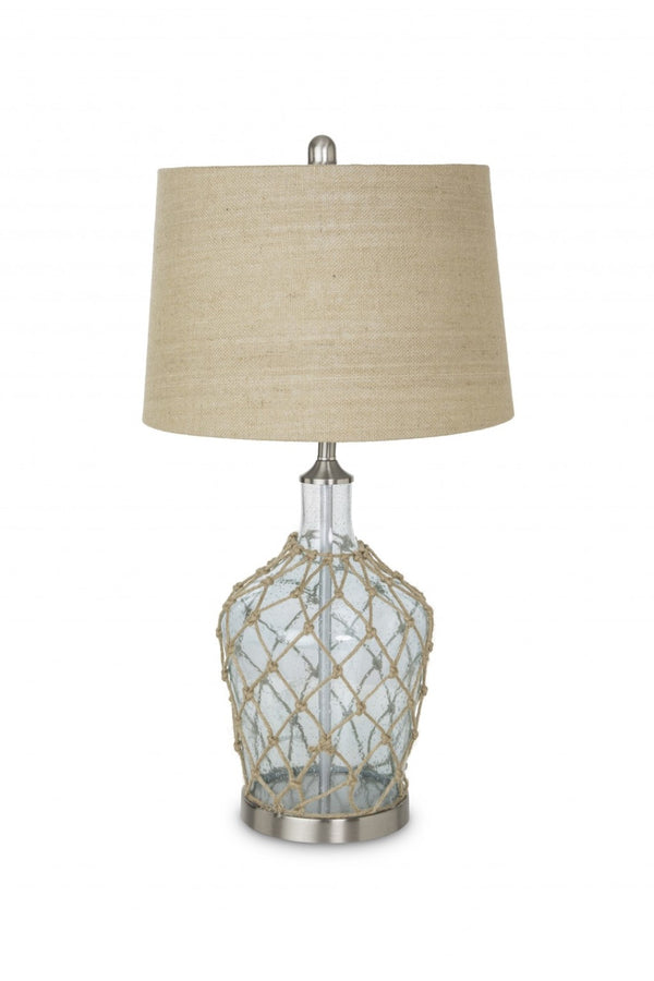 HomeRoots Set of Two 28" Light Blue & Silver Coastal Table Lamps with Bubble Glass and Rope Detailing 388553