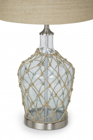 HomeRoots Set of Two 28" Light Blue & Silver Coastal Table Lamps with Bubble Glass and Rope Detailing 388553
