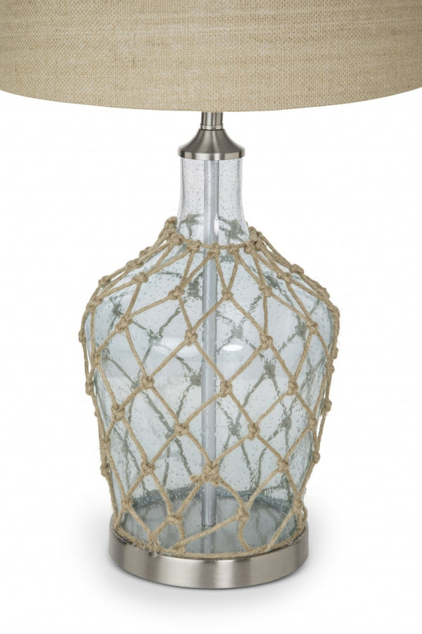 HomeRoots Set of Two 28" Light Blue & Silver Coastal Table Lamps with Bubble Glass and Rope Detailing 388553