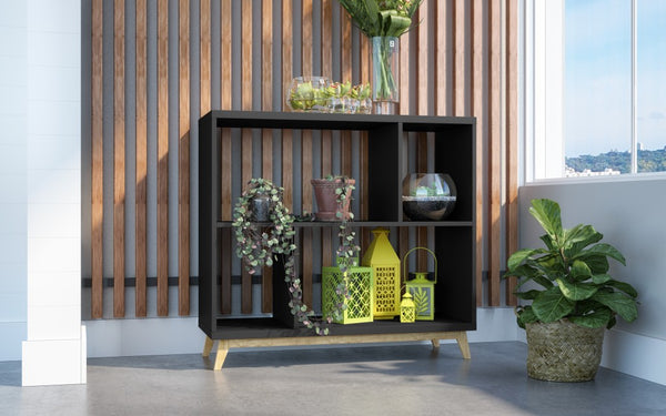 Homeroots Modern Black And Natural Bookcase   388554