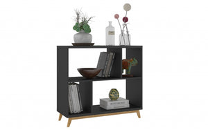 Homeroots Modern Black And Natural Bookcase   388554