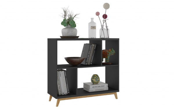 Homeroots Modern Black And Natural Bookcase   388554