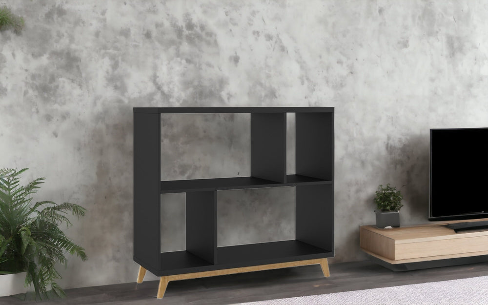 Homeroots Modern Black And Natural Bookcase   388554