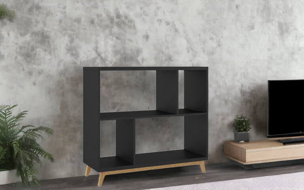 Homeroots Modern Black And Natural Bookcase   388554