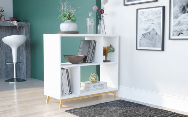 Homeroots Modern White And Natural Bookcase   388555