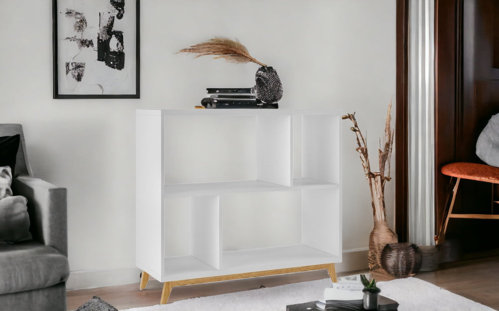 Homeroots Modern White And Natural Bookcase   388555