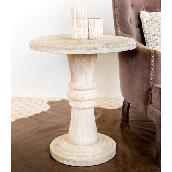 Homeroots 28" White Distressed Solid Wood Round End Table   388556