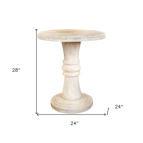 Homeroots 28" White Distressed Solid Wood Round End Table   388556