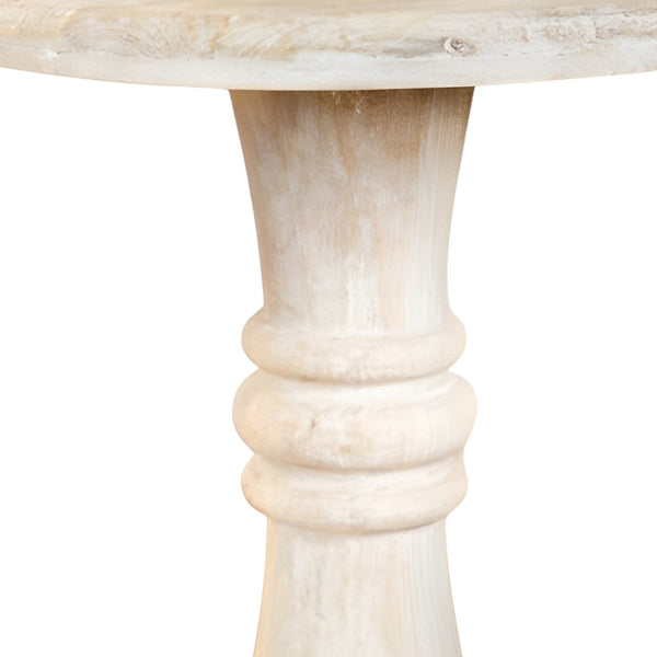 Homeroots 28" White Distressed Solid Wood Round End Table   388556