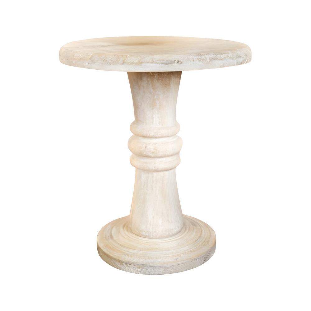 Homeroots 28" White Distressed Solid Wood Round End Table   388556