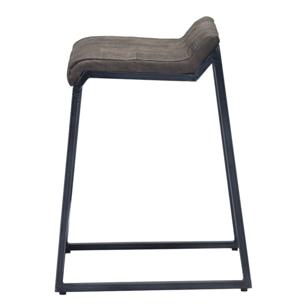 HomeRoots 25" Brown Leather & Black Iron Low Back Bar Chair - Modern Industrial Style for Dining & Entertaining 388561
