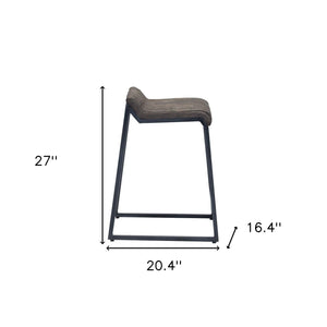 Homeroots 25" Brown And Black Leather And Iron Low Back Counter Height Bar Chair   388561