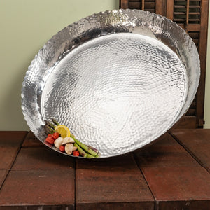 Homeroots 25" Silver Hammered Finish Round Tray   388574