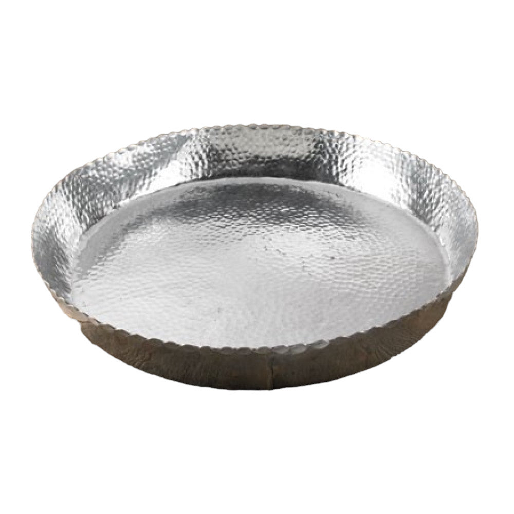 Homeroots 25" Silver Hammered Finish Round Tray   388574