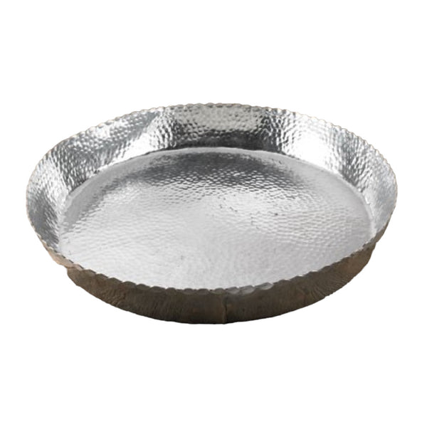 Homeroots 25" Silver Hammered Finish Round Tray   388574