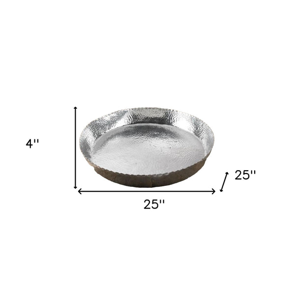 Homeroots 25" Silver Hammered Finish Round Tray   388574