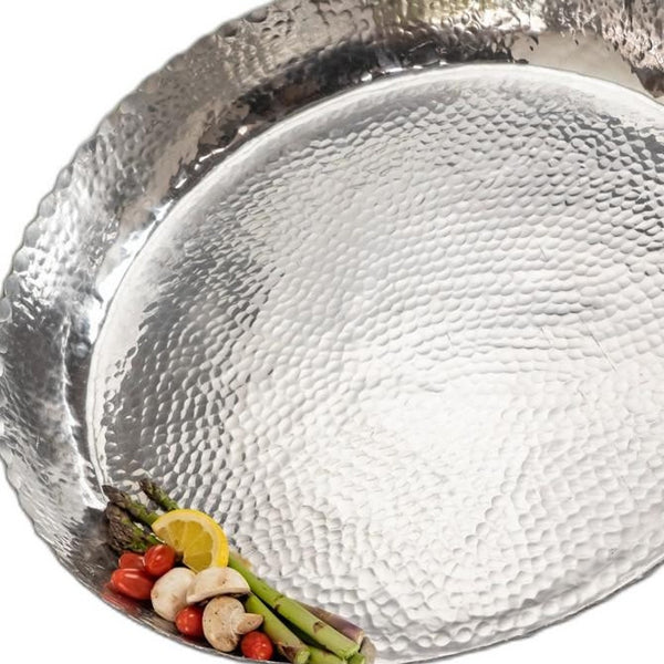 Homeroots 25" Silver Hammered Finish Round Tray   388574