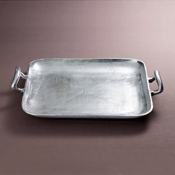 Homeroots 17" Silver Square Stainless Steel Indoor Outdoor Tray With Handles   388578