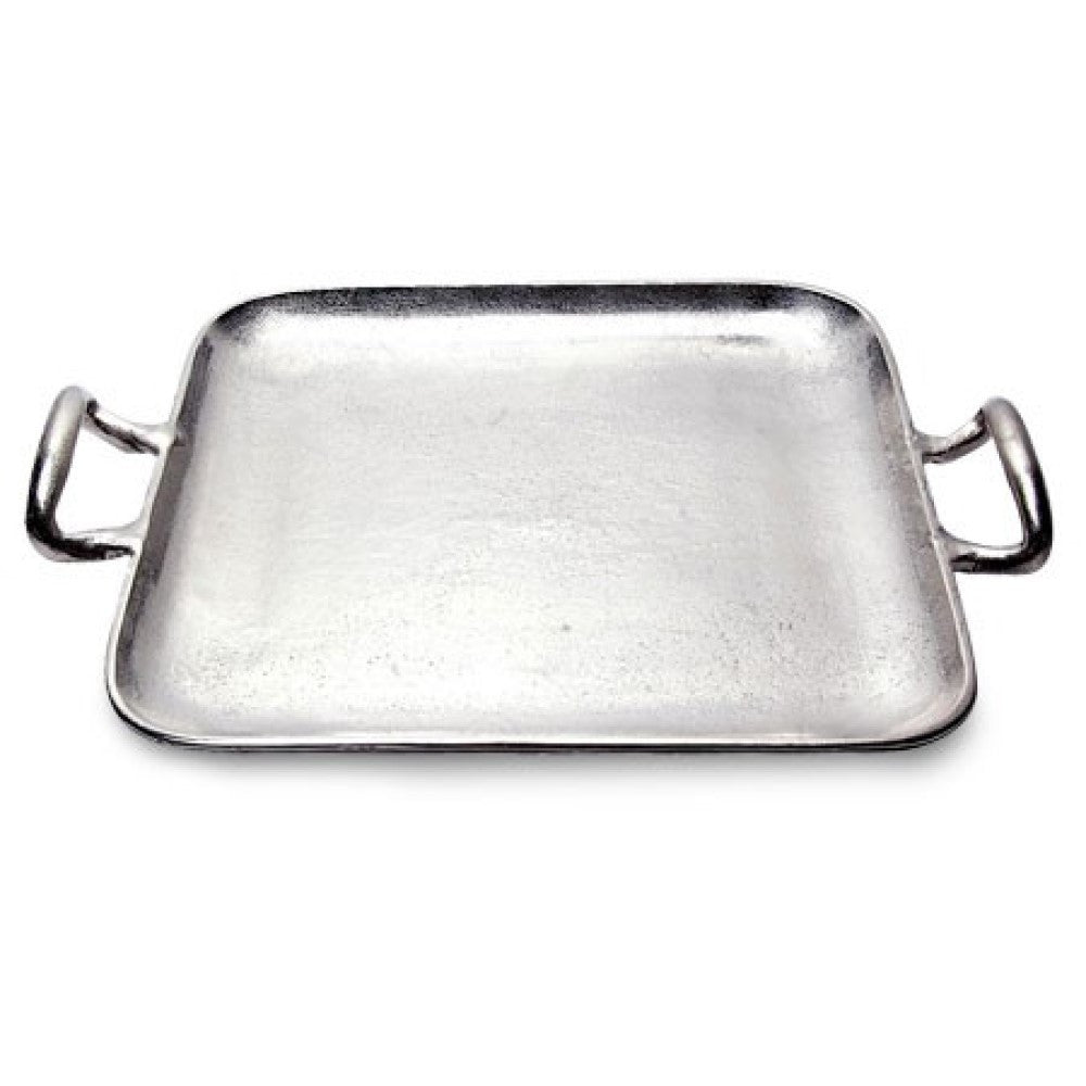 Homeroots 17" Silver Square Stainless Steel Indoor Outdoor Tray With Handles   388578