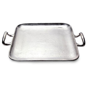 Homeroots 17" Silver Square Stainless Steel Indoor Outdoor Tray With Handles   388578