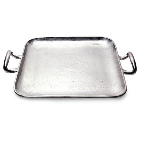 Homeroots 17" Silver Square Stainless Steel Indoor Outdoor Tray With Handles   388578