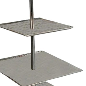Homeroots 14" Silver Square Stainless Steel Hammered Three Tier Tray   388586