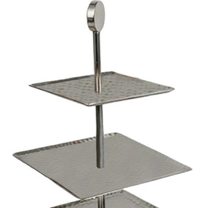 Homeroots 14" Silver Square Stainless Steel Hammered Three Tier Tray   388586