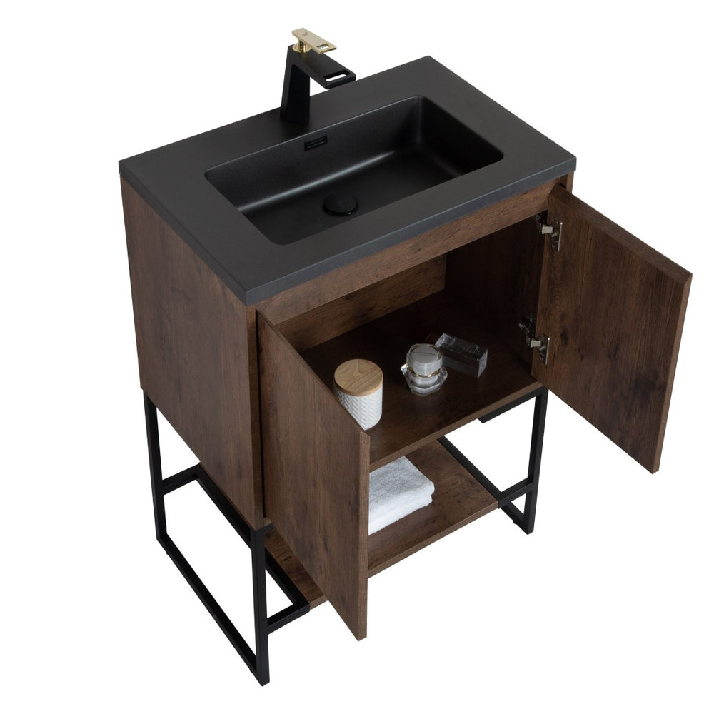 English Elm 36" Matte Black Quartz Composite Single Basin Drop-in Vanity Countertop for Modern Bathrooms W1920P254022