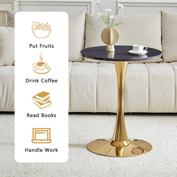 English Elm Round Faux Marble Tulip Dining Table Mid Century Pedestal Base for Compact Kitchens Gold,Grey W2920P395718