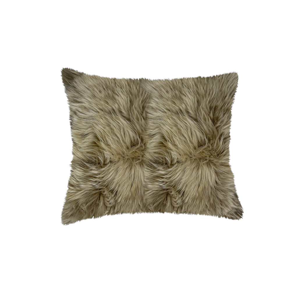 Homeroots Set Of Two Taupe Sheepskin Throw Pillow   388610