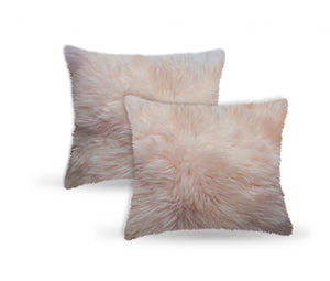 Homeroots Set Of Two  Blush Natural Sheepskin Square Pillows   388611