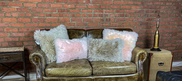 Homeroots Set Of Two  Blush Natural Sheepskin Square Pillows   388611
