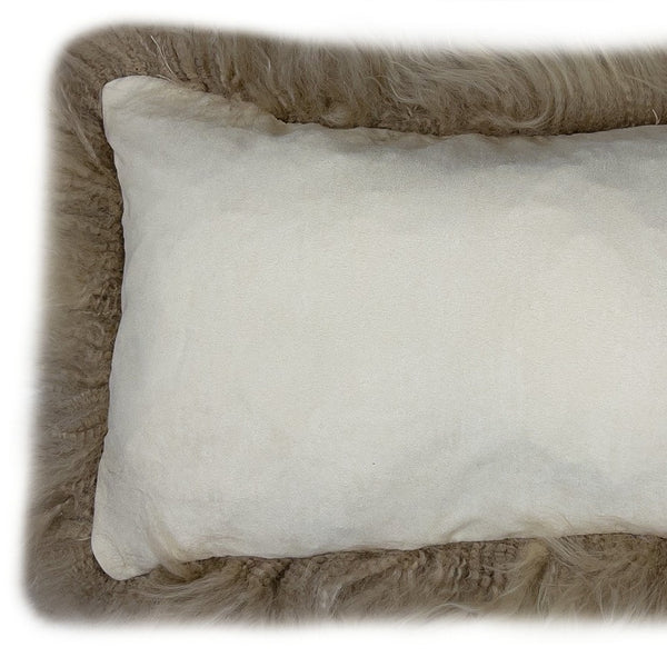 Homeroots Set Of Two 12" X 20" Taupe Sheepskin Lumbar Throw Pillows   388612