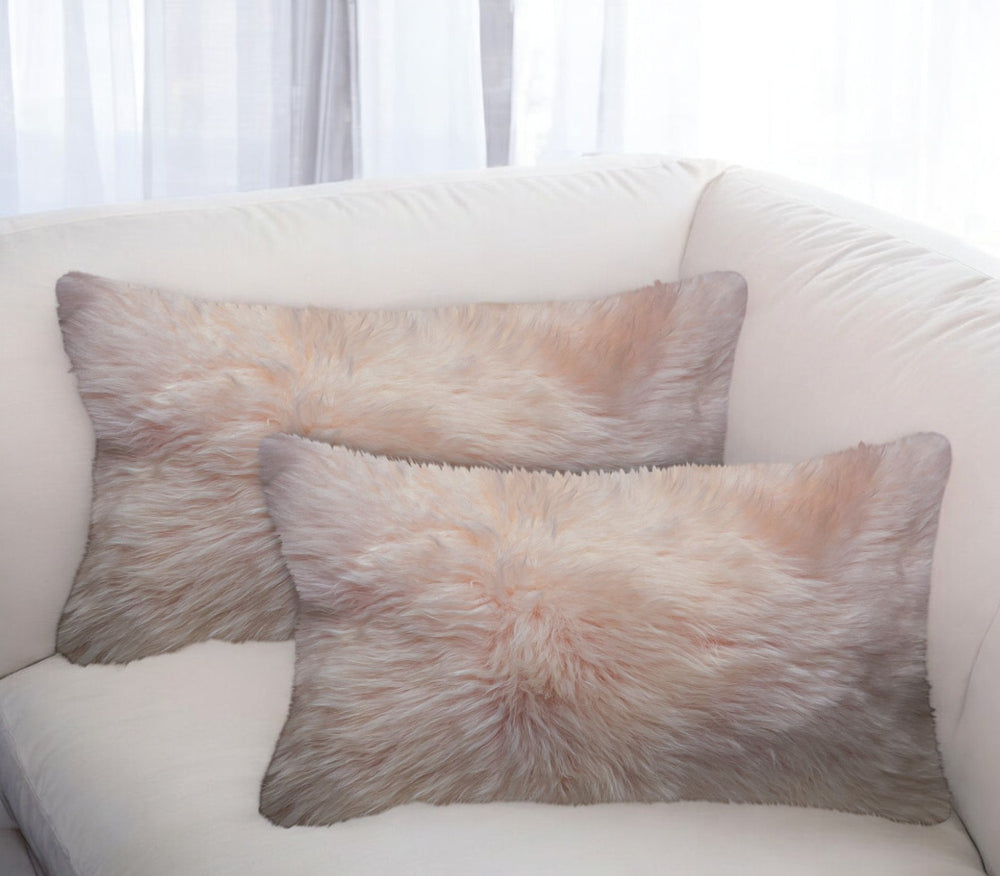 Homeroots Set Of Two 12" X 20" Blush Cowhide Throw Pillow   388613