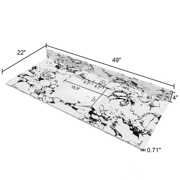 English Elm 49"x22" Sintered Stone Vanity Top with Undermount Ceramic Sink & Backsplash, Panda White, Durable Stain-Resistant Finish W509P362109