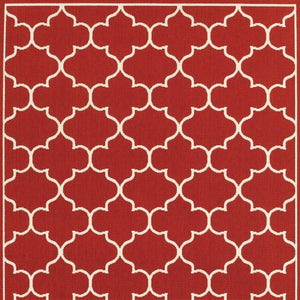 HomeRoots 5' Red and Ivory Indoor/Outdoor Area Rug – Durable, Weather-Resistant Design for Any Space 5'3" x 7'6" 388661