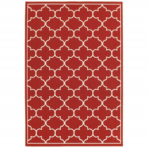 HomeRoots 5' Red and Ivory Indoor/Outdoor Area Rug – Durable, Weather-Resistant Design for Any Space 6'7" x 9'6" 388662