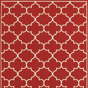HomeRoots 5' Red and Ivory Indoor/Outdoor Area Rug – Durable, Weather-Resistant Design for Any Space 6'7" x 9'6" 388662