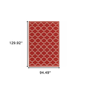 HomeRoots 5' Red and Ivory Indoor/Outdoor Area Rug – Durable, Weather-Resistant Design for Any Space 7'10" x 10'10" 388663