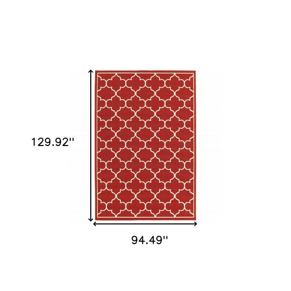 HomeRoots 5' Red and Ivory Indoor/Outdoor Area Rug – Durable, Weather-Resistant Design for Any Space 7'10" x 10'10" 388663
