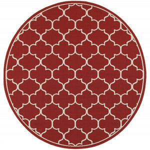 HomeRoots 5' Red and Ivory Indoor/Outdoor Area Rug – Durable, Weather-Resistant Design for Any Space 7'10" Round 388664