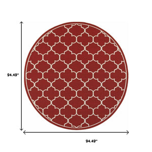 HomeRoots 5' Red and Ivory Indoor/Outdoor Area Rug – Durable, Weather-Resistant Design for Any Space 7'10" Round 388664