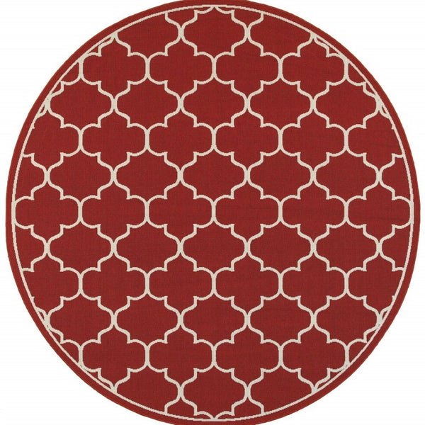 HomeRoots 5' Red and Ivory Indoor/Outdoor Area Rug – Durable, Weather-Resistant Design for Any Space 7'10" Round 388664