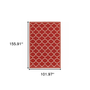 HomeRoots 5' Red and Ivory Indoor/Outdoor Area Rug – Durable, Weather-Resistant Design for Any Space 8'6" x 13' 388665