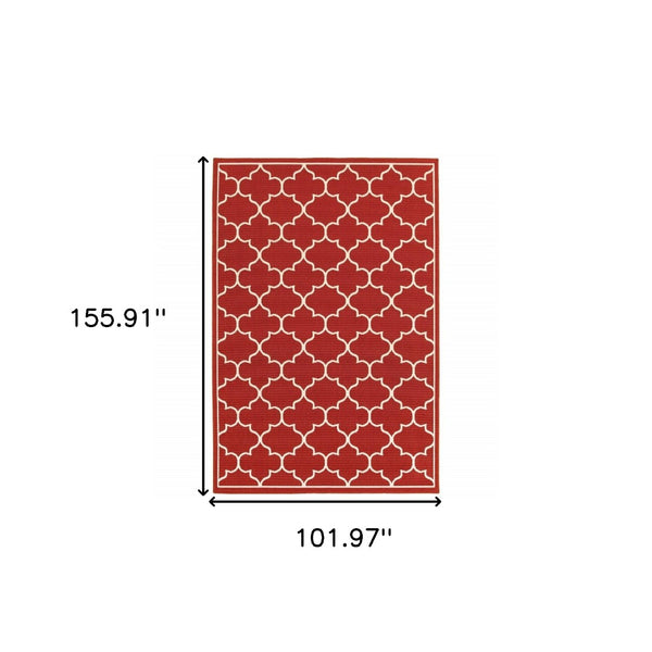 HomeRoots 5' Red and Ivory Indoor/Outdoor Area Rug – Durable, Weather-Resistant Design for Any Space 8'6" x 13' 388665