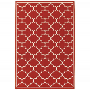 HomeRoots 5' Red and Ivory Indoor/Outdoor Area Rug – Durable, Weather-Resistant Design for Any Space 8'6" x 13' 388665