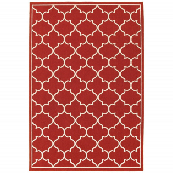 HomeRoots 5' Red and Ivory Indoor/Outdoor Area Rug – Durable, Weather-Resistant Design for Any Space 8'6" x 13' 388665