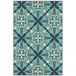 HomeRoots 5' Indoor Outdoor Area Rug - Vibrant Blue and Green, Water-Resistant, Easy-Care for High-Traffic Spaces 5'3" x 7'6" 388668