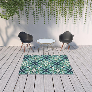 HomeRoots 5' Indoor Outdoor Area Rug - Vibrant Blue and Green, Water-Resistant, Easy-Care for High-Traffic Spaces 5'3" x 7'6" 388668